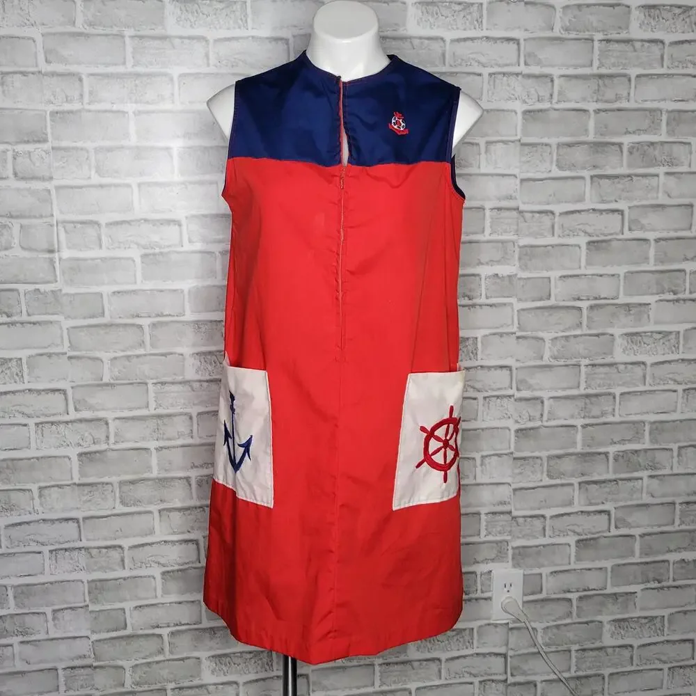 Vintage 60s Nautical Color Block Shift Midi Dress, sz Medium - Picture 2 of 11